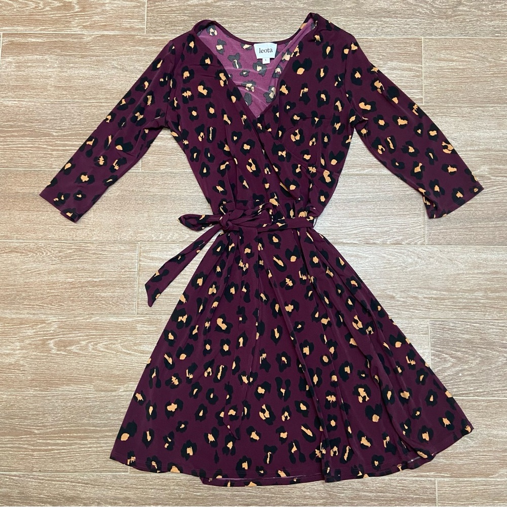 Leota Plum Leopard Print Wrap Dress
